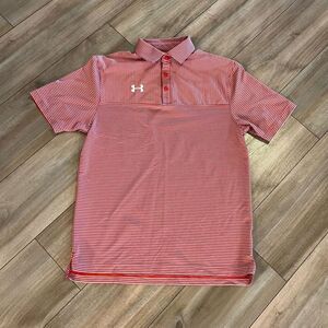 Under Armour Red Stripe‎ Athletic Casual Polo Men Small Bin